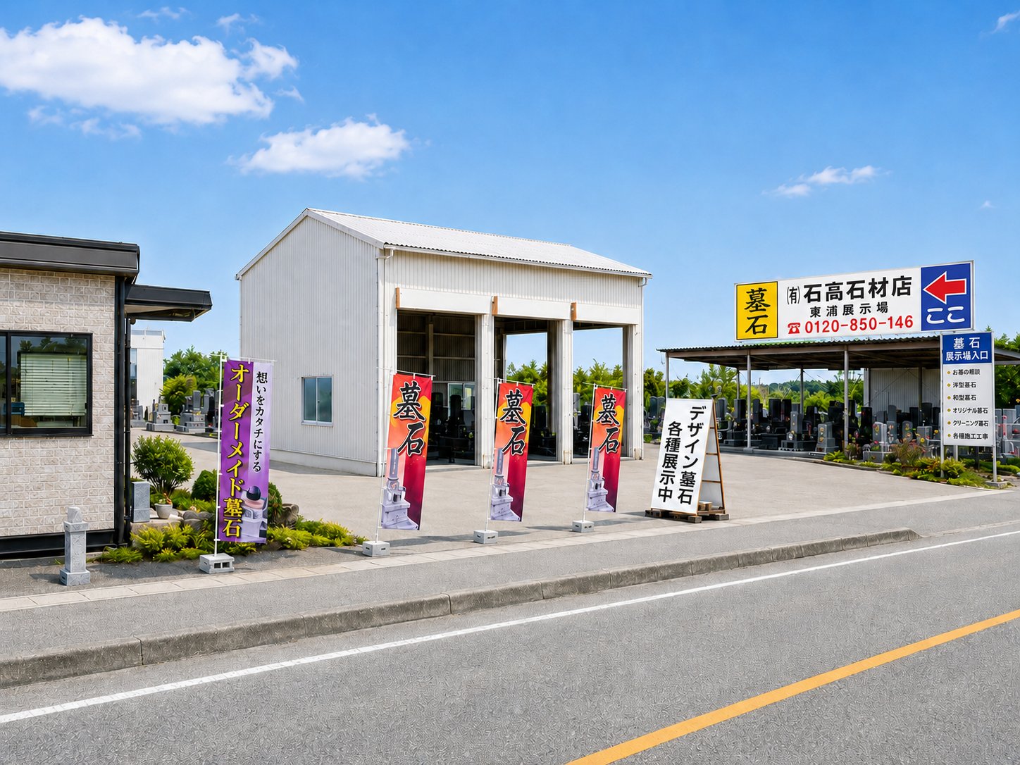 石高石材店 東浦展示場の入口と看板